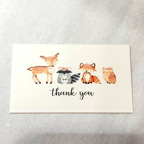 Woodland Critters Business Thank You Cards 50pk & 100 Owl Thank You Stickers - Picture 4 of 11